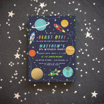 Blast Off! Outer Space Rocket Ship Birthday Party Invitation Postcard<br><div class="desc">Create your own custom Blast Off! Outer Space Rocket Ship Birthday Party using these templates by Cali Graphics. This modern design features stars, planets, rocket ships and modern typography. (1) Type your text into template boxes provided. (2) For further customisation, please click the "customise further" or "personalise" link and use...</div>