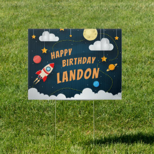 Blast Off   Outer Space Theme Kids Birthday Garden Sign