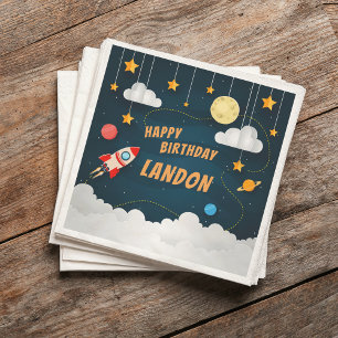 Blast Off Personalized Space Theme Birthday Party Napkin