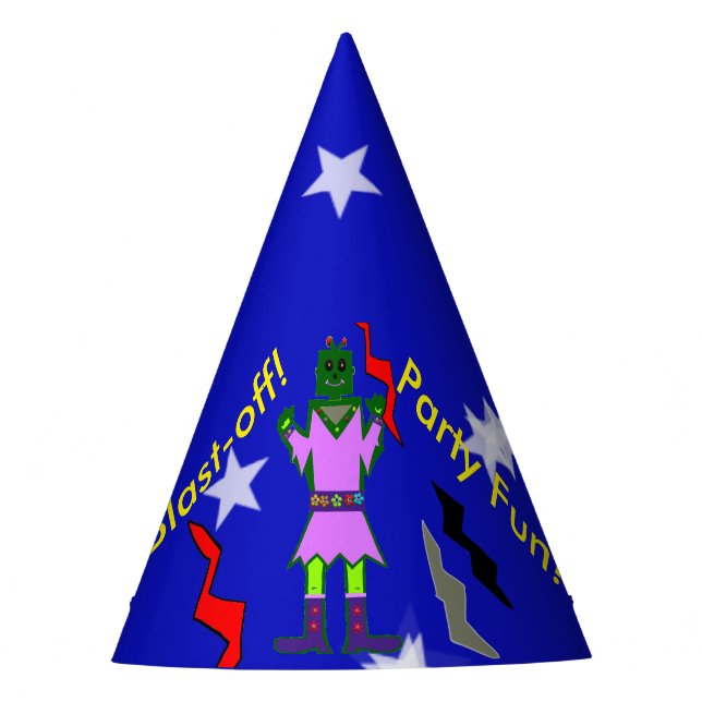 Blast Off Robot Girl Stars Party Hats (Front)