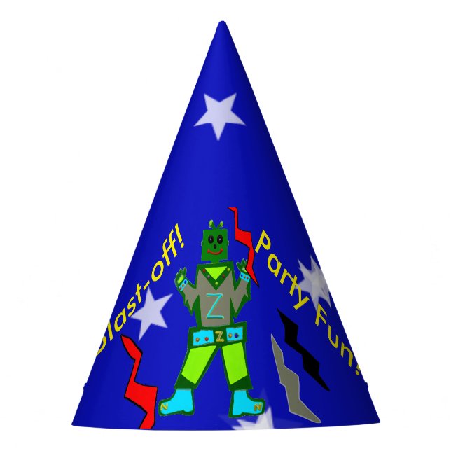 Blast Off Robot Stars Party Hats (Front)