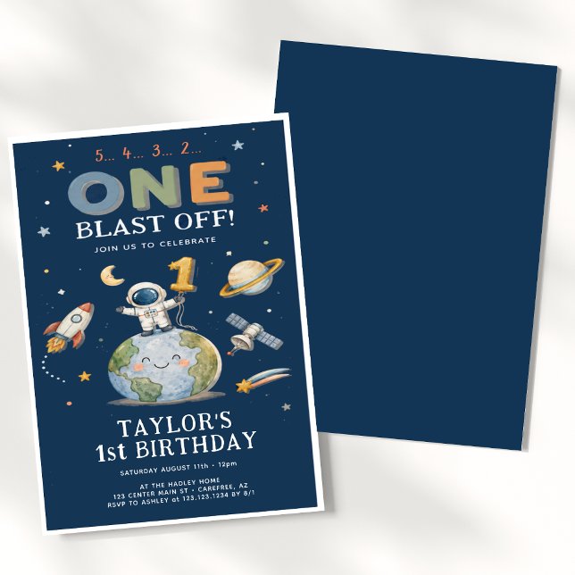 Blast Off Rocket Countdown 1st Birthday Invitation (Creator Uploaded)