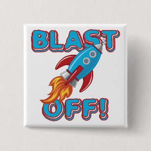Blast Off Rocket Ship 15 Cm Square Badge