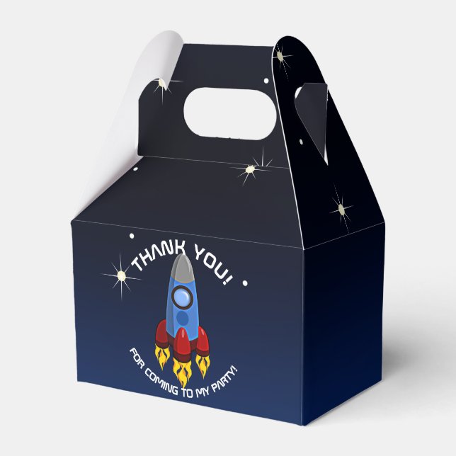 Blast Off Rocket Ship Birthday Party Favour Box (Front Side)