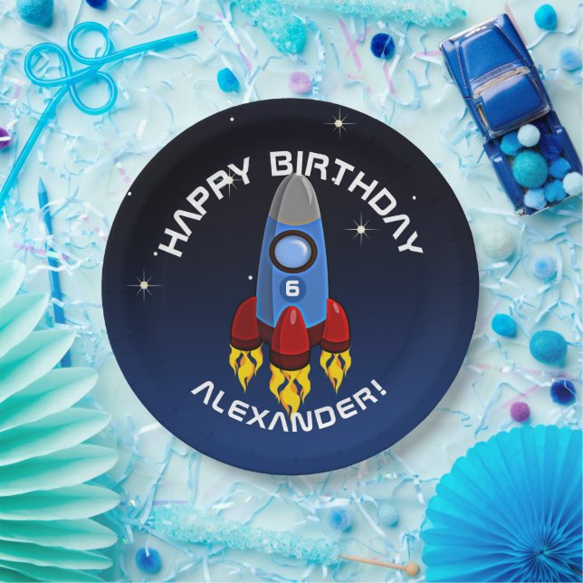 Blast Off Rocket Ship Birthday Party Paper Plate (Party)