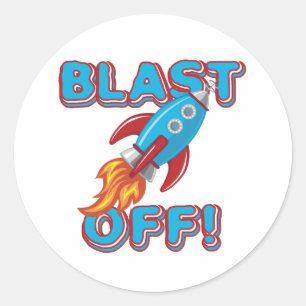 Blast Off Rocket Ship Classic Round Sticker