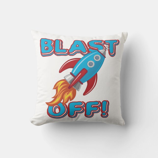 Blast Off Rocket Ship Cushion (Front)