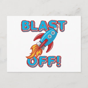Blast Off Rocket Ship Postcard