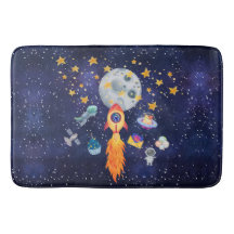 Blast-Off Rocketship Kids Bathroom Mat