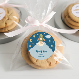 Blast off space adventure kids birthday classic round sticker