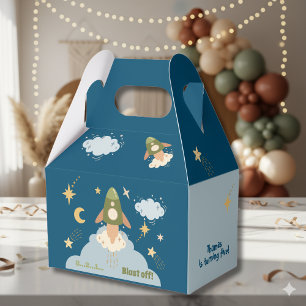 Blast off space adventure kids birthday favour box