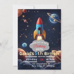 Blast Off Space Birthday Party Invitation   Birthd