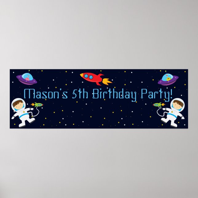 Blast Off Space Birthday Party Poster (Front)