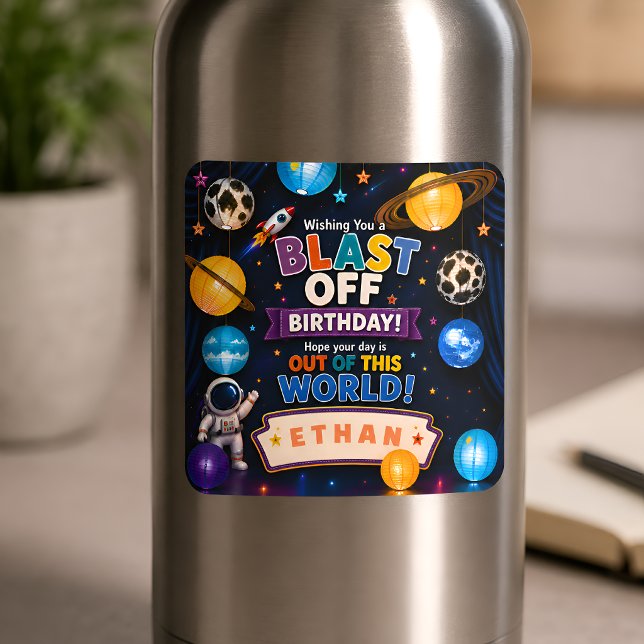 Blast Off Space Birthday Sticker for Boys Rocket  (Creator Uploaded)