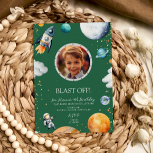 Blast Off Space Photo Birthday Invitation for Kids