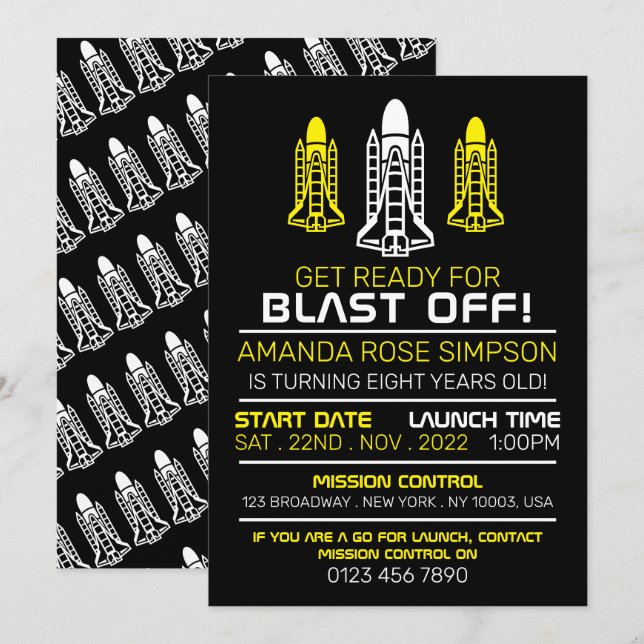 Blast Off! Space Shuttles, Birthday Invitation (Front/Back)