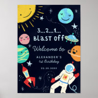 Blast Off Space Theme Birthday Welcome Sign