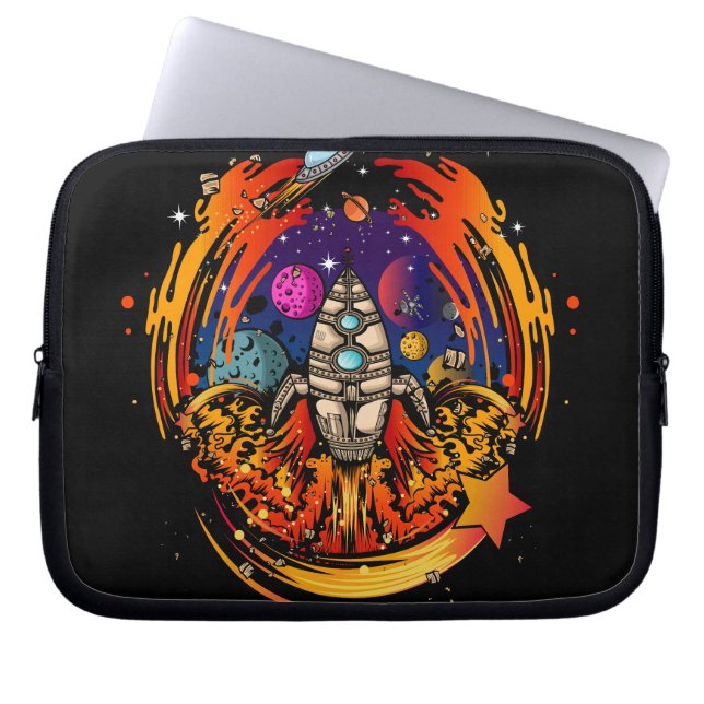 Blast Off Spaceship Laptop Sleeve (Front)