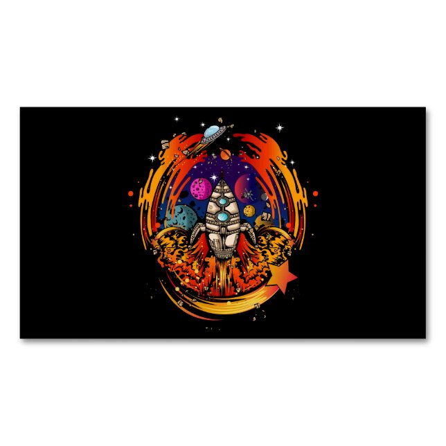 Blast Off Spaceship Magnetic Business Card (Front)