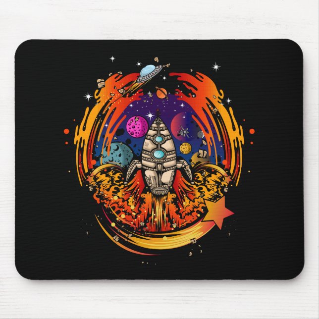 Blast Off Spaceship Mouse Mat (Front)