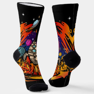 Blast Off Spaceship Socks