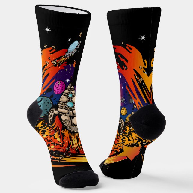 Blast Off Spaceship Socks (Angled)