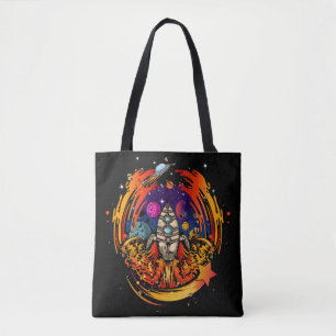 Blast Off Spaceship Tote Bag