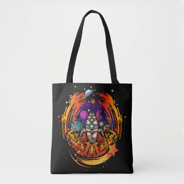 Blast Off Spaceship Tote Bag (Front)