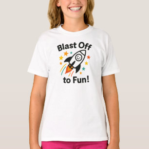 Blast Off to Fun Bold Space Graphic T-Shirt