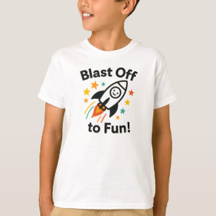 Blast Off to Fun Bold Space Graphic T-Shirt