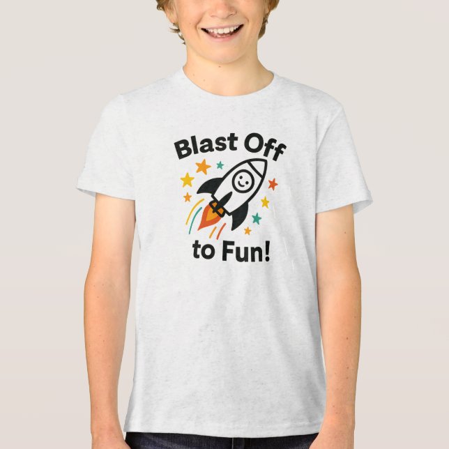 Blast Off to Fun Bold Space Graphic Tri-Blend Shirt (Front)