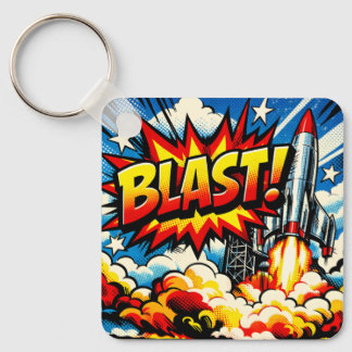 BLAST! Retro Pop Art Rocket Explosion Key Ring