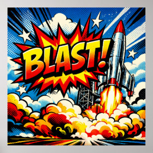 BLAST! Retro Pop Art Rocket Explosion Poster