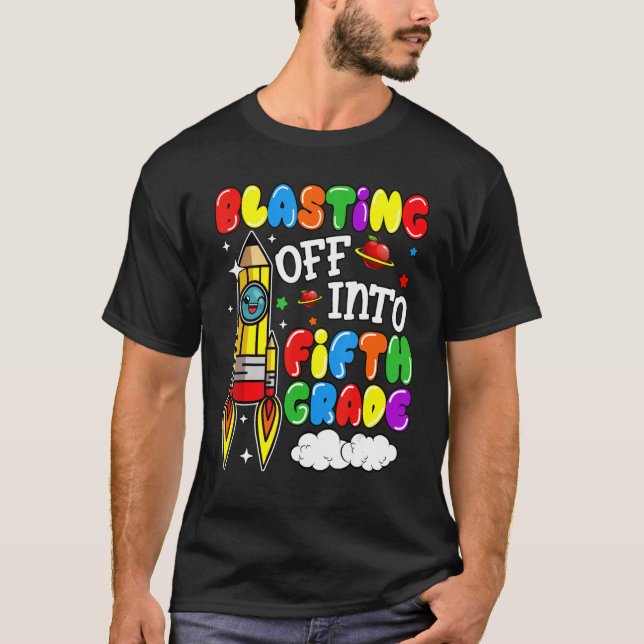 Blasting Off Into Fifth Grade  Back To School Boys T-Shirt (Front)