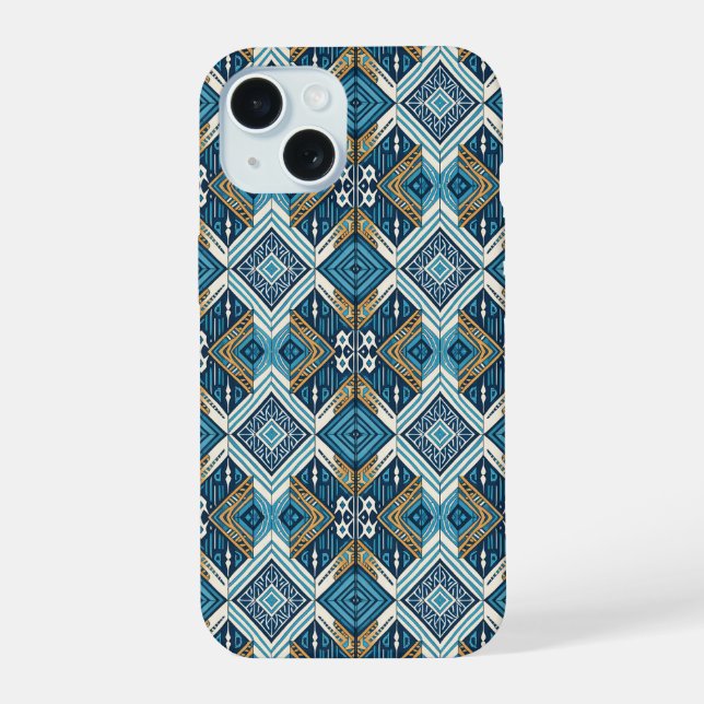 Blaue symetrisches Boho Muster 18583 b xl iPhone 15 Case (Back)