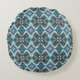 Blaue symetrisches Boho Muster 18583 b xl Round Cushion