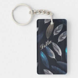 blaue und weiße Federn Key Ring