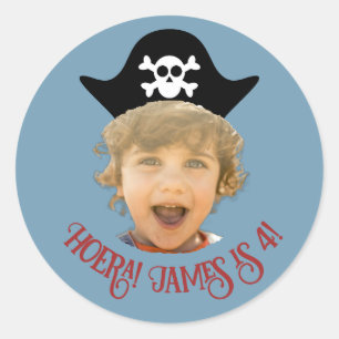 Blauw Piraten Foto Sticker –Met Naam & Leeftijd - 