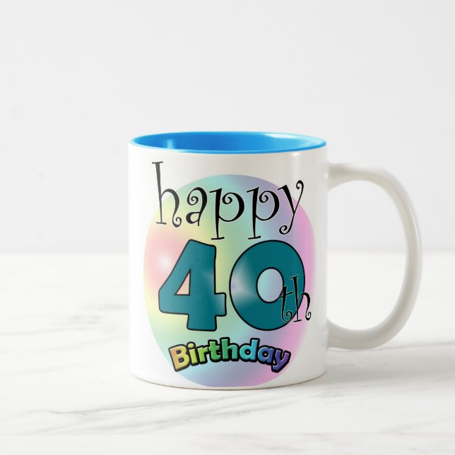 Blauwe Happy 40th Birthday Two-Tone Coffee Mug (Right)