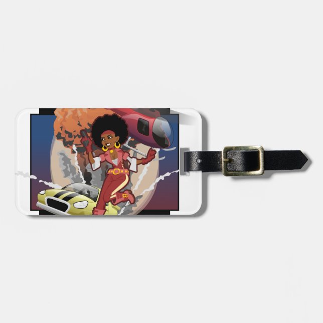 blaxploitation afro spy luggage tag (Front Horizontal)