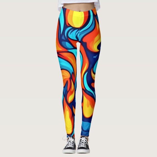  Blazing Blue Abstract Leggings (Front)