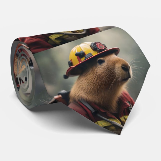 "Blazing Bravery: The Firefighting Capybara" Tie (Rolled)
