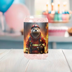 **"Blazing Bravery: The Otter Firefighter"** Can Glass
