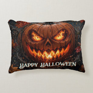 Blazing-Eyed Pumpkin Happy Halloween Autumn Decorative Cushion