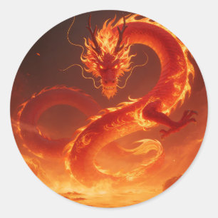 Blazing Fire Dragon   Mythical Flame Dragon Fantas Classic Round Sticker