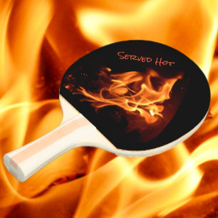 Blazing Flames Fire Served Hot Personalised Ping Pong Paddle