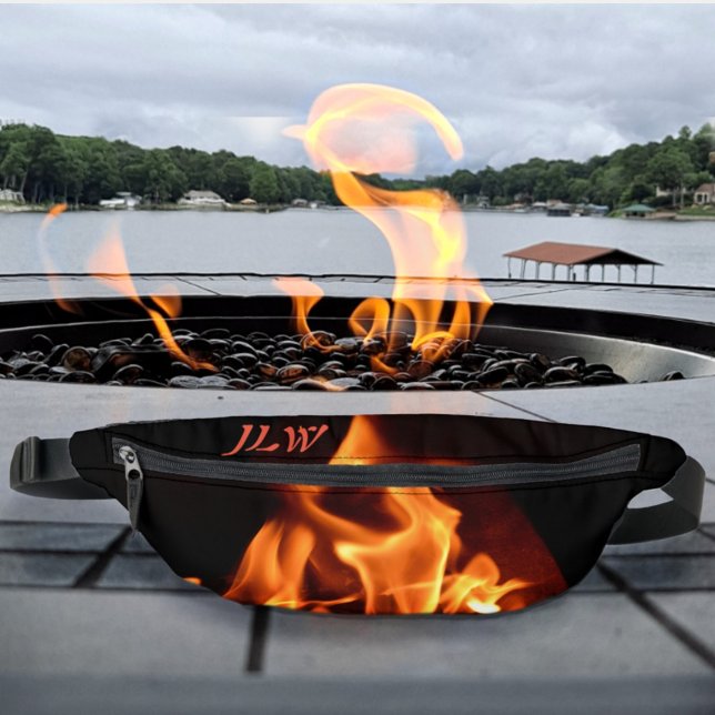 Blazing Flames Photographic Fire Initials Black Bum Bags (Creator Uploaded)