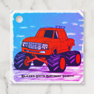 Blazing Fury: The Red Monster Truck Favour Tags