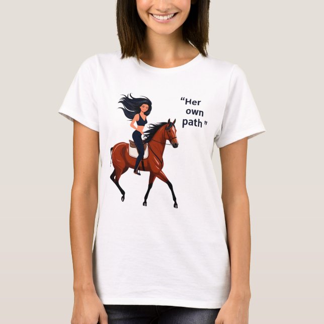 Blazing Her Trail: Woman on Horseback T-Shirt (Front)
