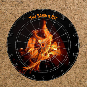 Blazing Hot Flames on Black Dartboard